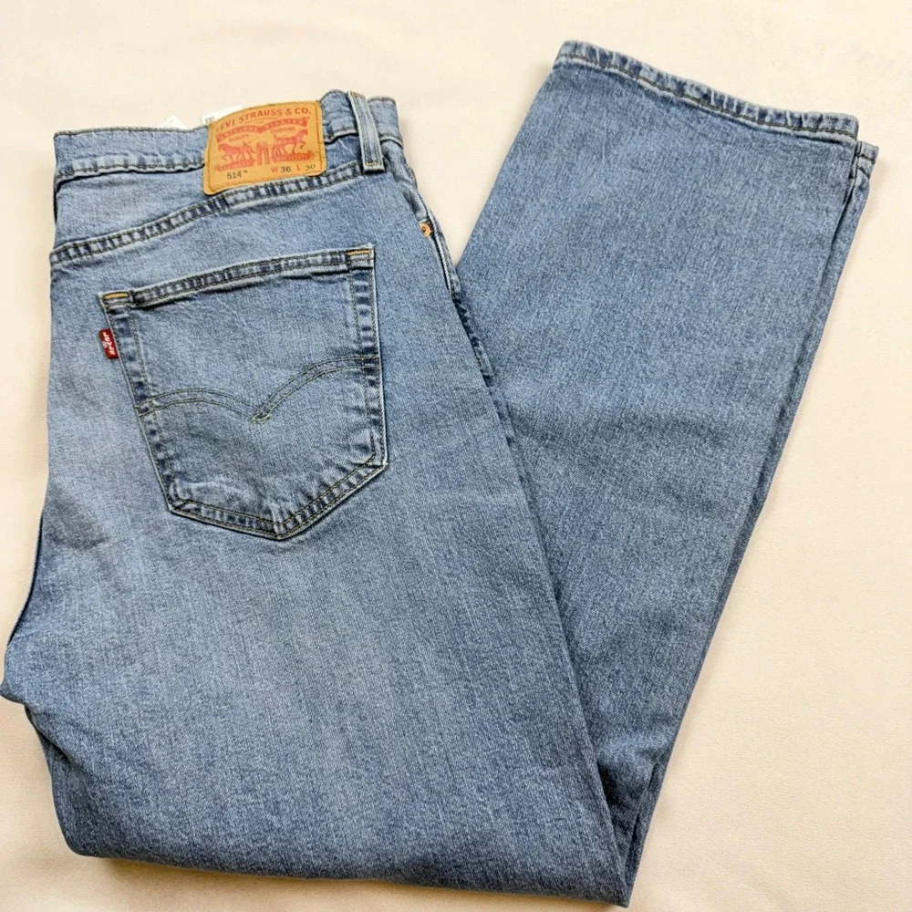 Levis 514 Straight Fit Mens Jeans W36‎ L30 Blue Denim Medium Wash 00514-1593